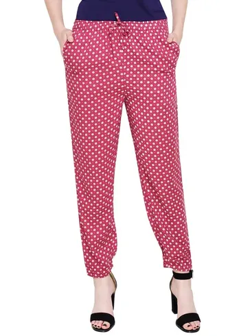 Ladies Red Viscose Printed Pyjama