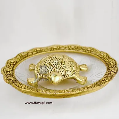 Tortoise in Golden Finish in Glass Plate Gifting Item