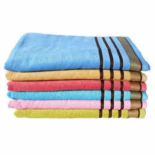 Embroidered Blue Cotton Bathroom Towel, Size: Medium