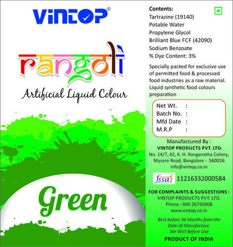 Green Liquid Food Colour, Packaging Type: Bottle