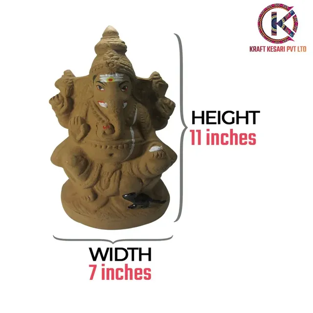 Brown Eco Friendly Ganesha Clay Idol(Vijaya Ganapathy), 7x11