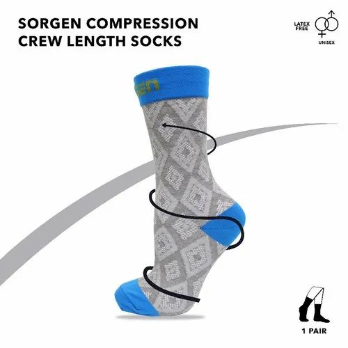 Blue Sorgen Compression Bamboo Crew Length Socks, Packaging Type: Carton Box