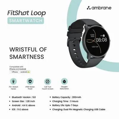 Silicone Ambrane Smart Watch_FitshotLoop (Round Dial)_Black Color