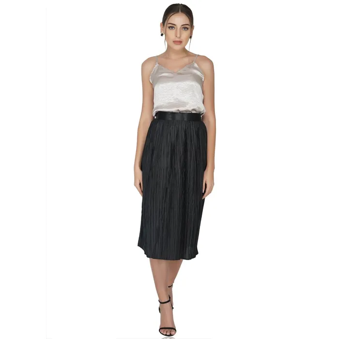 Atticsalt Polyester Satin Evening Wear Pleated Skirt