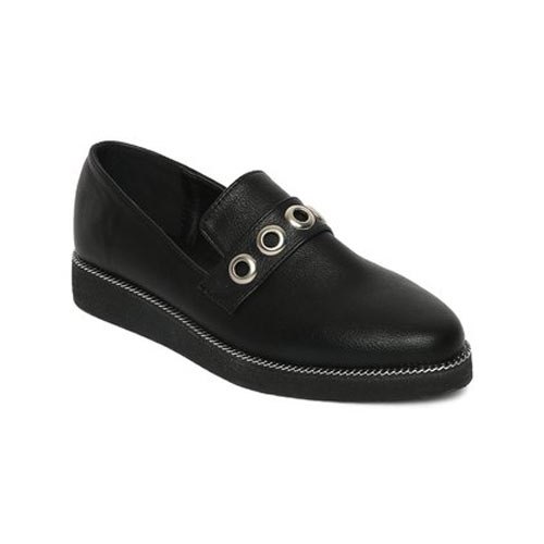 Estatos Casual Wear Ladies Black Loafer Shoes, Size: EUR 37