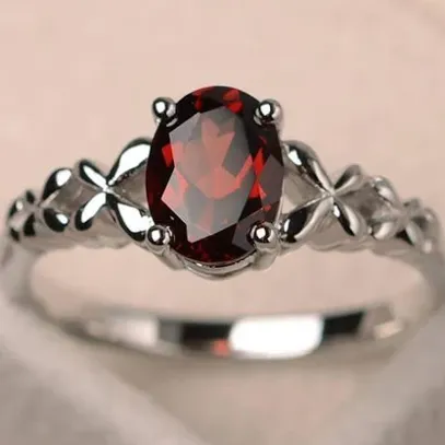 1 Ct Oval Cut Red Garnet 925 Sterling Silver Pretty Butterfly Band Promise Ring