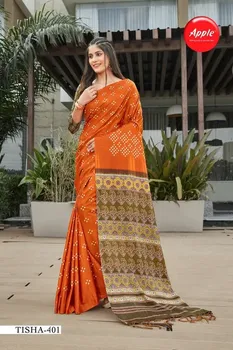 Tisha Formal Wear Apple Dola Silk Digital Printed Saree, 6 m (with blouse piece)