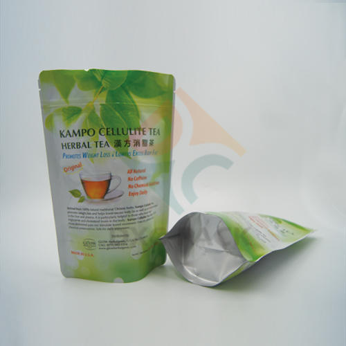 Printed Glossy Tea Coffee Stand Up Pouches, Zipper / Slider