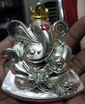 Good Finish Sis Sil Silver plated Ganesha, Size: 5"