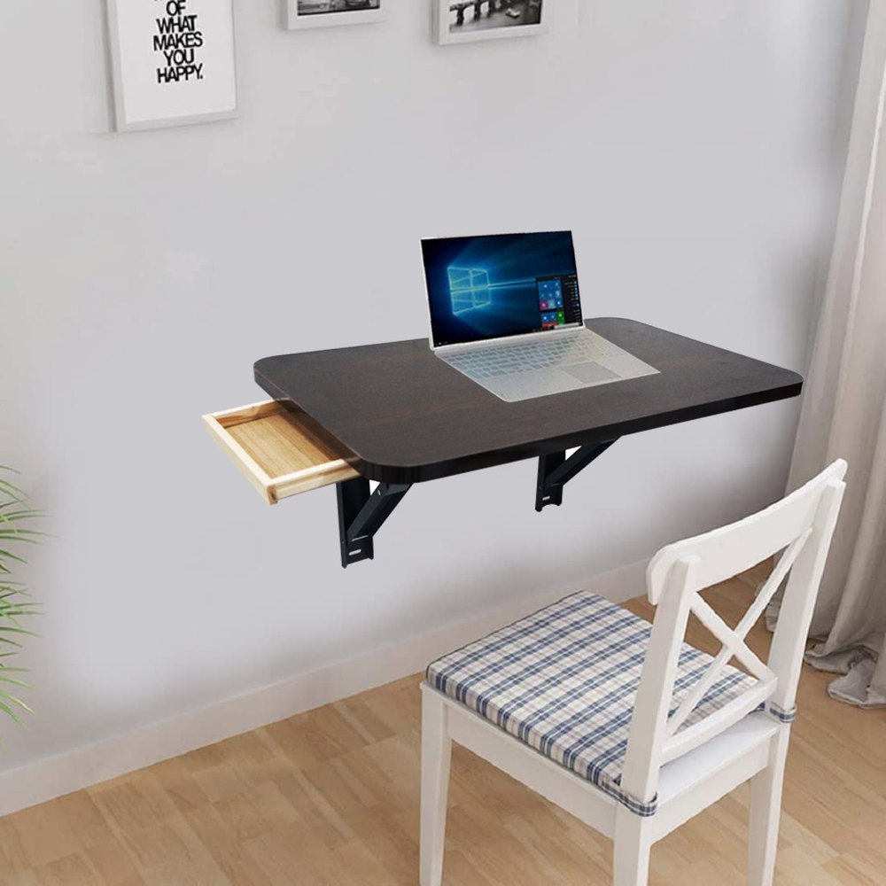 MurenWall Mounted Foldable Space Saving Multipurpose Table with Side Storage Drawer