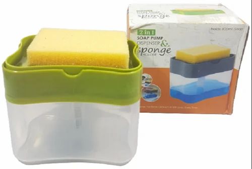 Plastic Manual 2 In 1 Sponge Box With Soap Dispenser, For Personal