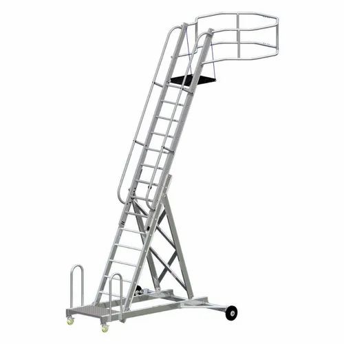 Silver Aluminum Scaffolding Ladder, 4 Wheels