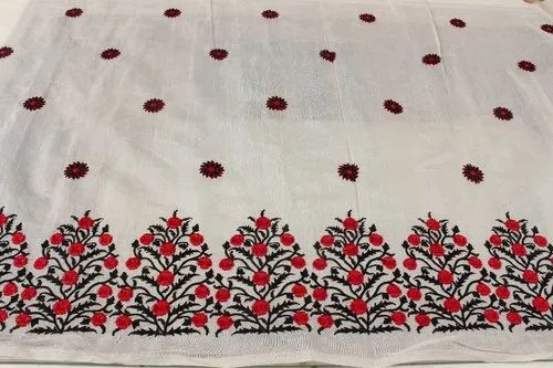 White Silk Cotton Embroidered Fabrics