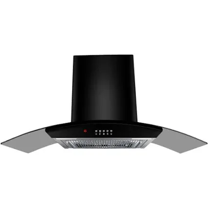 Faber 90 cm 1100 m³/hr Auto-Clean curved glass Kitchen Chimney (HOOD ACE PRO HC PB BK 90, Filterless technology, Push Button, Black)