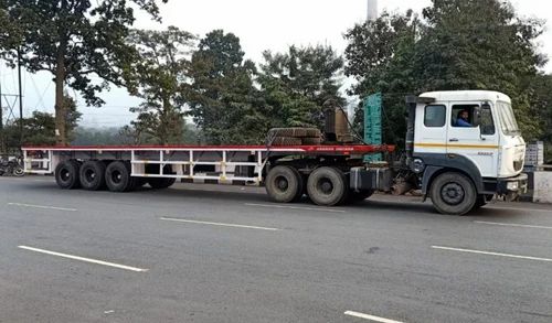 Red and White 30 Feet Mild Steel Flatbed Trailer