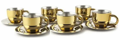 Plain Stainless Steel MCS 0449B Gold Cup and Saucer Set, For Home