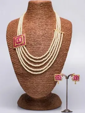 Pink Onyx, American Diamond & Semi Pearls Necklace