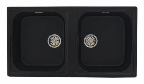 Natural Quartz and Acrylic Double Bowl Granite Kitchen Sink Black Color