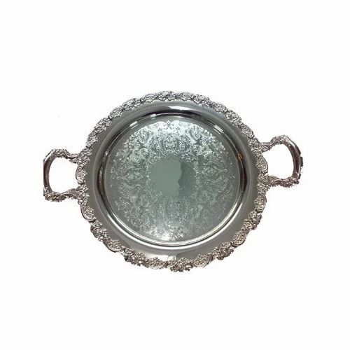 Silver Serving Tray with Handle, Shape: Oval, For Home