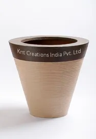 Cream & Brown Cylindrical Decorative Pot, Size: 0002