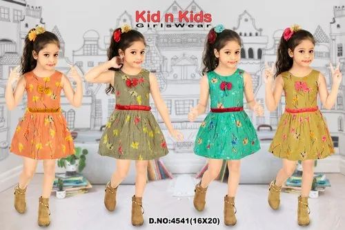 Casual Wear Printed Girls Round Neck Cotton Frock, Size: 16-20, Age Group: 1-3 Years