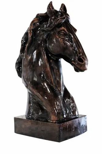 Brown frp Horse Statue With Metallic Finish, For Interior Decor