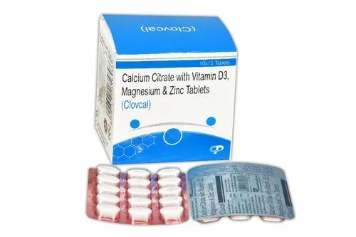 Calcium Citrate with Vitamin D3, Magnesium & Zinc Tablet, Clovcal, Packaging Type: Strips
