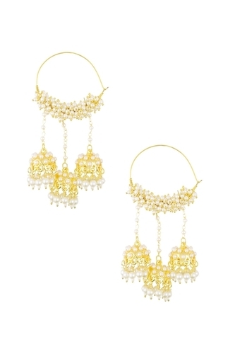 Golden Pearl Embellished Hoop Earrings