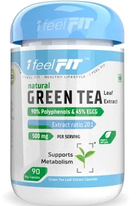 ifeelFIT Natural Green Tea Extract - 90% Polyphenols & 45% EGCG - 20:1 ratio - 500mg - 90 Veg. Capsules