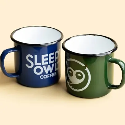 Sleepy Owl Coffee | Buy Coffee Enamel Mug Combo Online | 350ML Stainless Steel Cup |