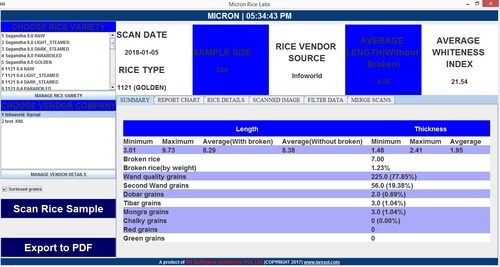 IW Software Solutions MICRON, For Rice Quality Analysis
