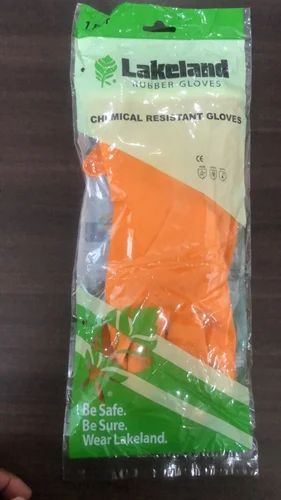 Lakeland Flock lined Orange Natural Rubber Hand gloves, Model Name/Number: Er 22f