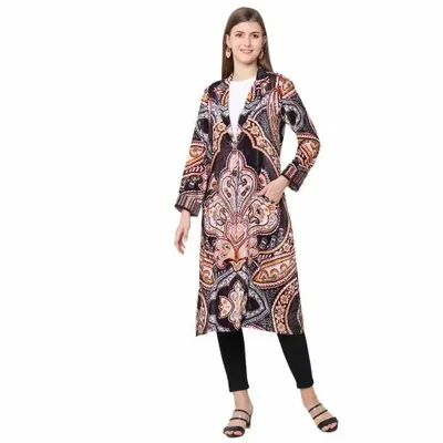 Placed Large Paisley Printed Long Jacket