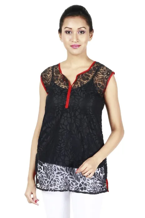 Faireno Fab Women Net Brasso Sleeveless Top