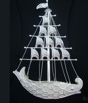 Silver Filigree Fish shaped Boat