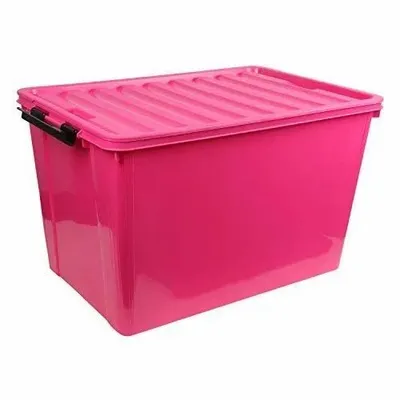 Plain 60Litre Pink Plastic Storage Box, 14.1x15.6x23.6inch