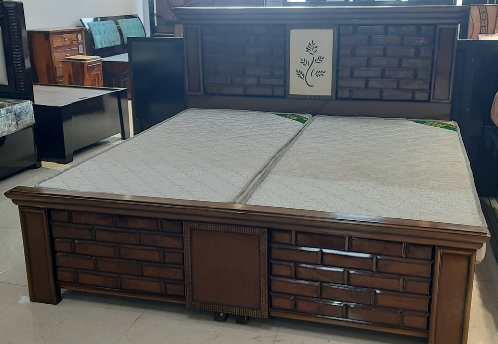 King Size Antique Teak Wood manual bed, With Storage