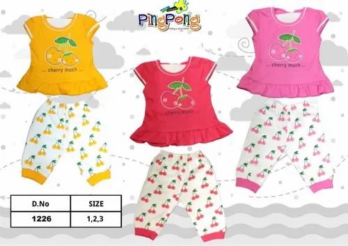 Casual Wear Baby Girl Cotton Printed Top Lower Set