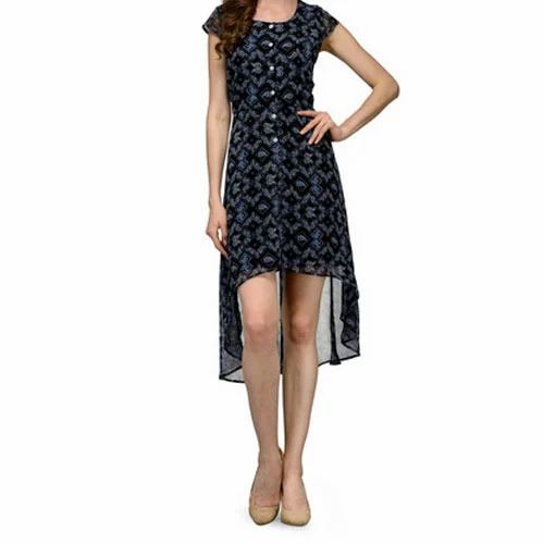 Black Georgette Ladies Printed Dress