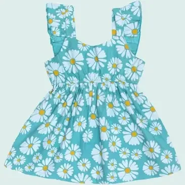 Nino Bambino 100% Organic Cotton Sleeveless Aqua Color Floral Print Dress For Baby Girls