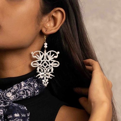 Contemporary Oversized White Lace Hook Earrings