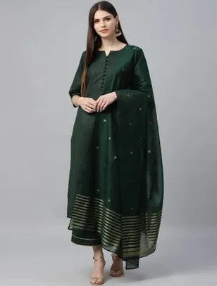 Buy Green Solid Cotton Suit Set - 6871-XS | Libas Ethnic Wear Online XS