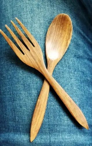 Brown Reusable Wooden Fork And Spoon Set, For Restaurant, Size: 6 Inches
