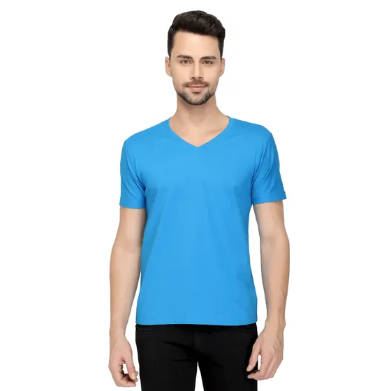 Cotton Plain Viva V Neck T Shirt, Size: M-2XL