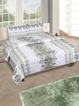 ROMEE Off-White & Green Ethnic Motifs Printed Bedding Set with Reversible Quilt (Double King) by Myntra