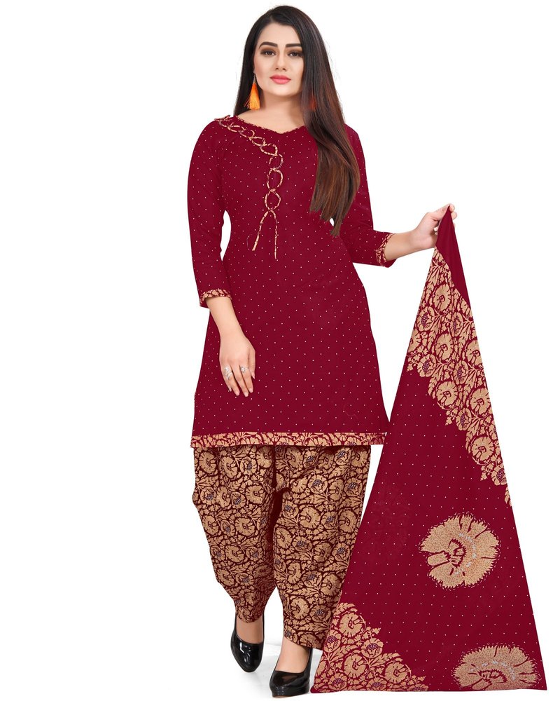 Rajnandini Women's Maroon Cotton Printed Unstitched Salwar Suit Material