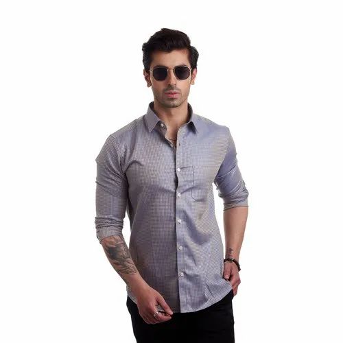 Gray Finnoy Men Gary Plain Shirt, Size: 38 - 44