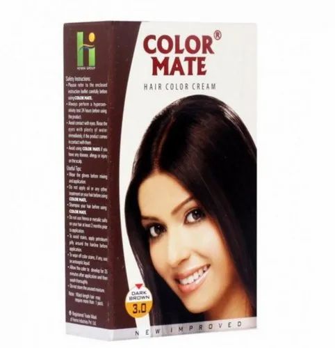 30ml Dark Brown Color Mate Hair Color Cream, For Personal, Box