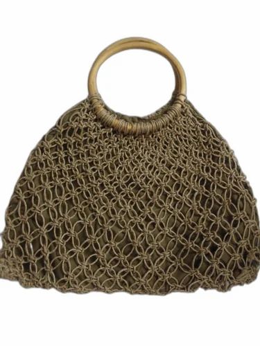 Brown Printed Jute Dori Hand Bag, Size: 6 Inch