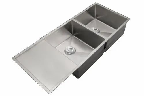 Stainless Steel 46inch Double Bowl Kitchen Sink Drainboard